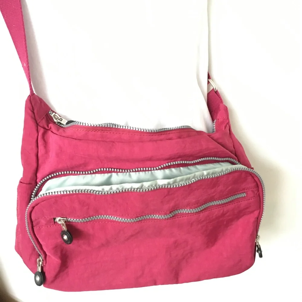 Guazhuni Cross Body Shoulder Bag Dark Fuschia Pink Top Zipper Outer Pocket - Picture 1 of 9